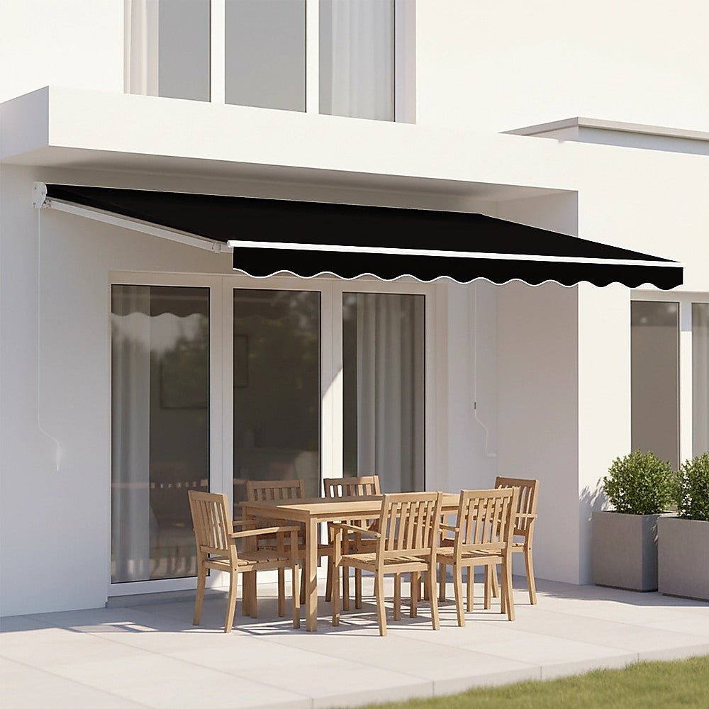 Outdoor Folding Arm Awning Retractable Sunshade Canopy Black 3.0m x 2.5m | Home & Garden > Shading