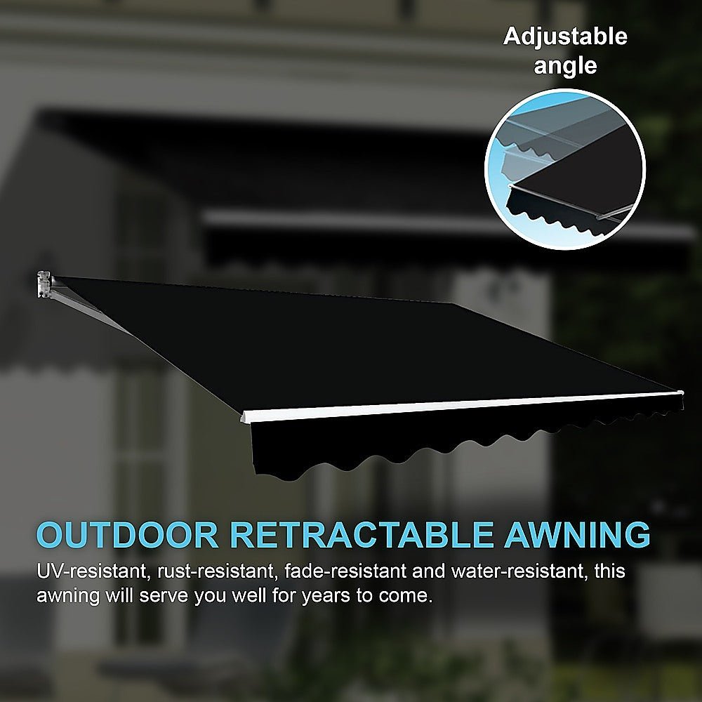 Outdoor Folding Arm Awning Retractable Sunshade Canopy Black 3.0m x 2.5m | Outdoorium