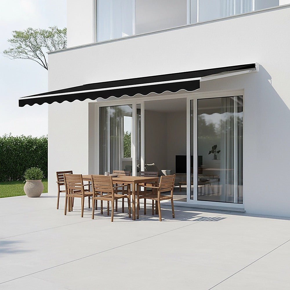 Outdoor Folding Arm Awning Retractable Sunshade Canopy Black 3.0m x 2.5m | Home & Garden > Shading
