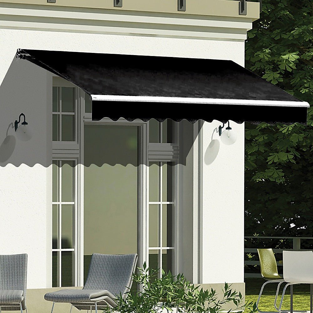 Outdoor Folding Arm Awning Retractable Sunshade Canopy Black 4.0m x 2.5m | Outdoorium