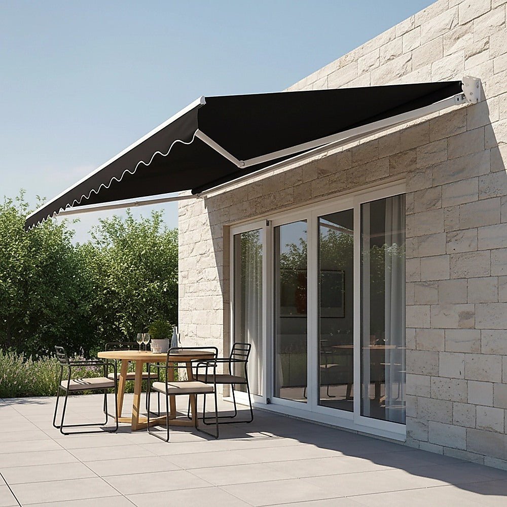 Outdoor Folding Arm Awning Retractable Sunshade Canopy Black 4.0m x 3.0m | Home & Garden > Shading