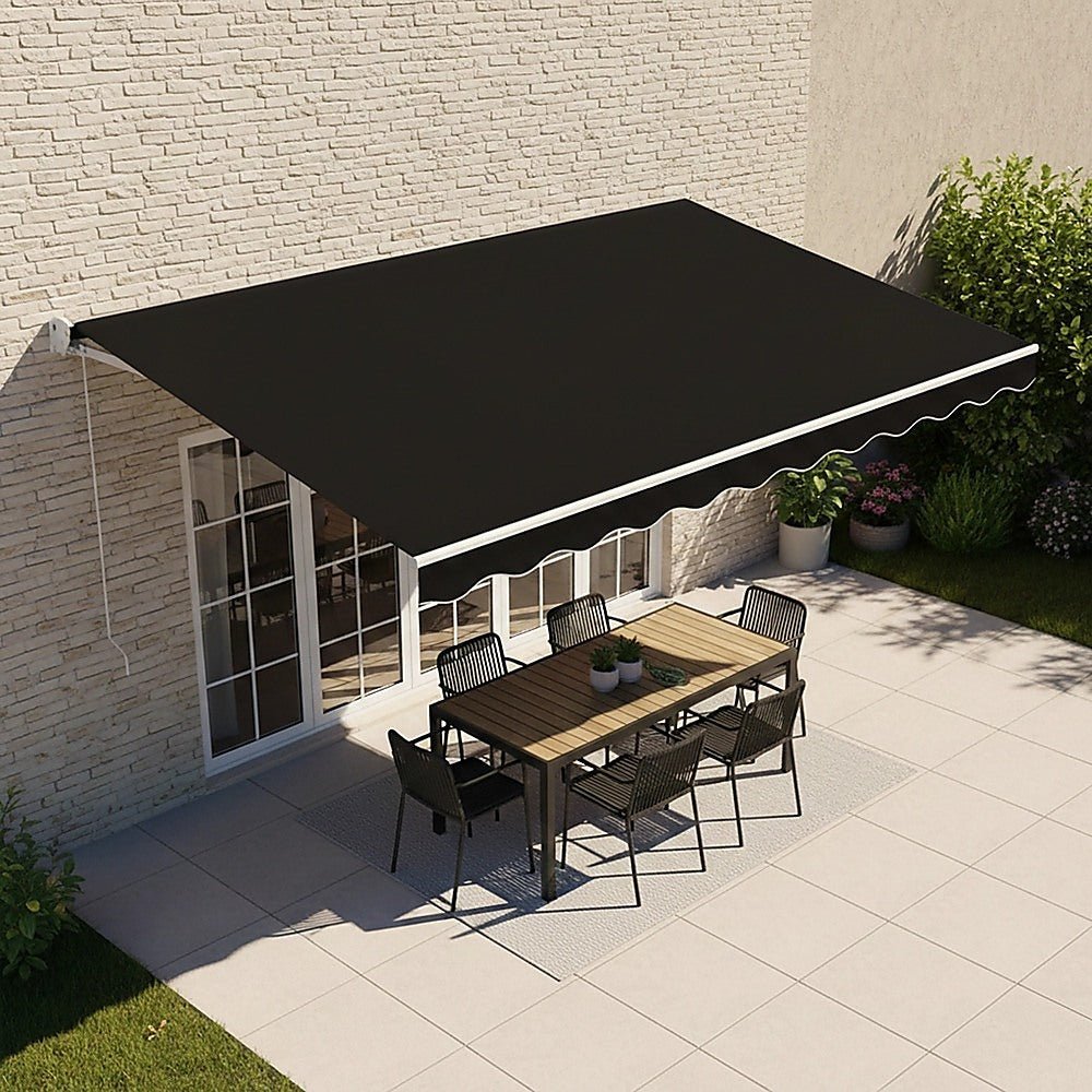 Outdoor Folding Arm Awning Retractable Sunshade Canopy Black 4.0m x 3.0m | Home & Garden > Shading