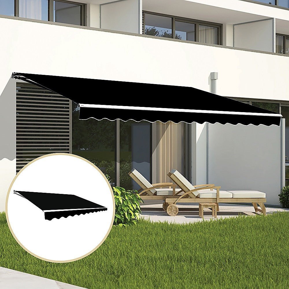 Outdoor Folding Arm Awning Retractable Sunshade Canopy Black 4.0m x 3.0m | Outdoorium