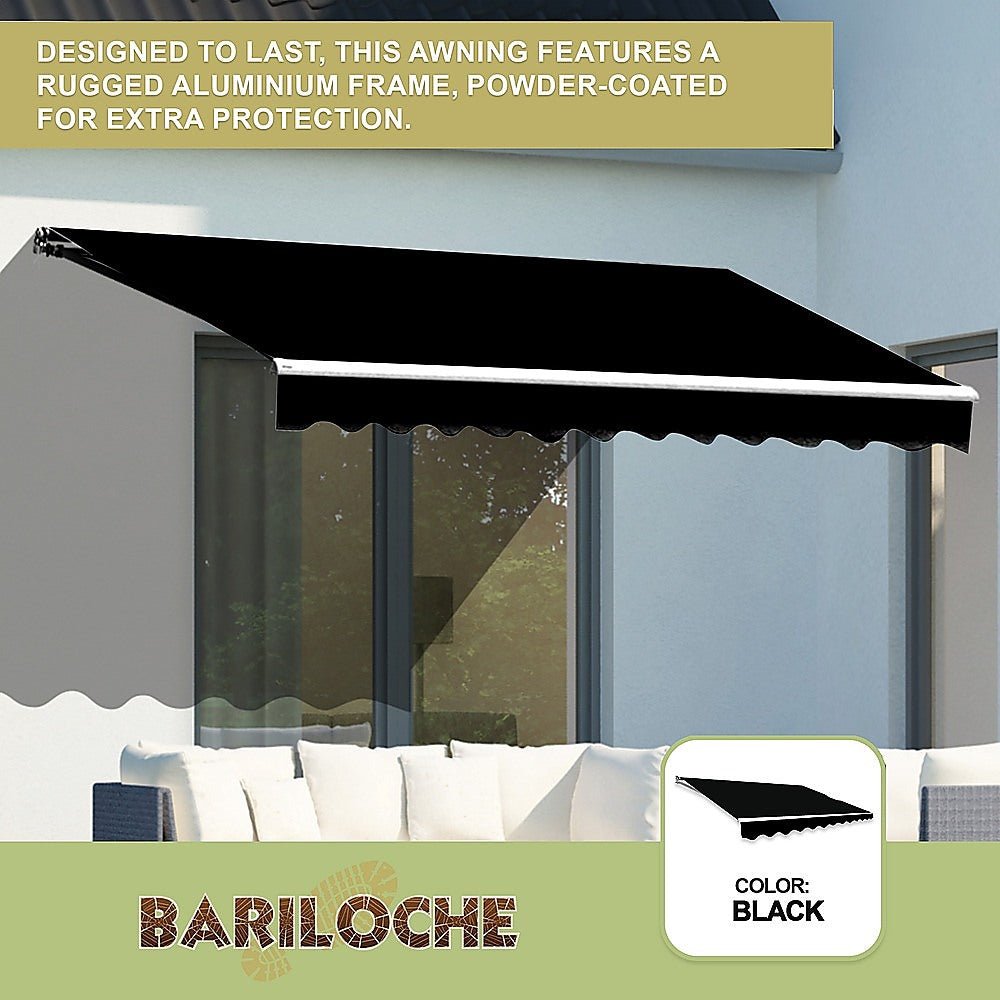Outdoor Folding Arm Awning Retractable Sunshade Canopy Black 4.0m x 3.0m | Outdoorium