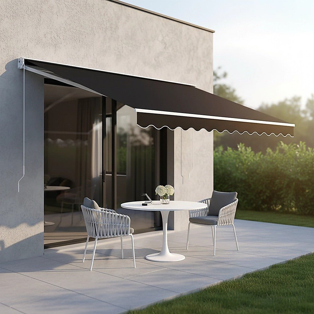 Outdoor Folding Arm Awning Retractable Sunshade Canopy Black 5.0m x 2.5m | Home & Garden > Shading