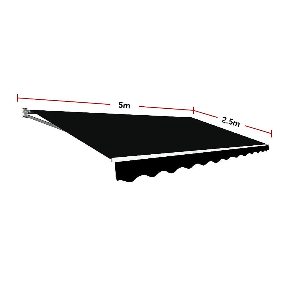 Outdoor Folding Arm Awning Retractable Sunshade Canopy Black 5.0m x 2.5m | Outdoorium