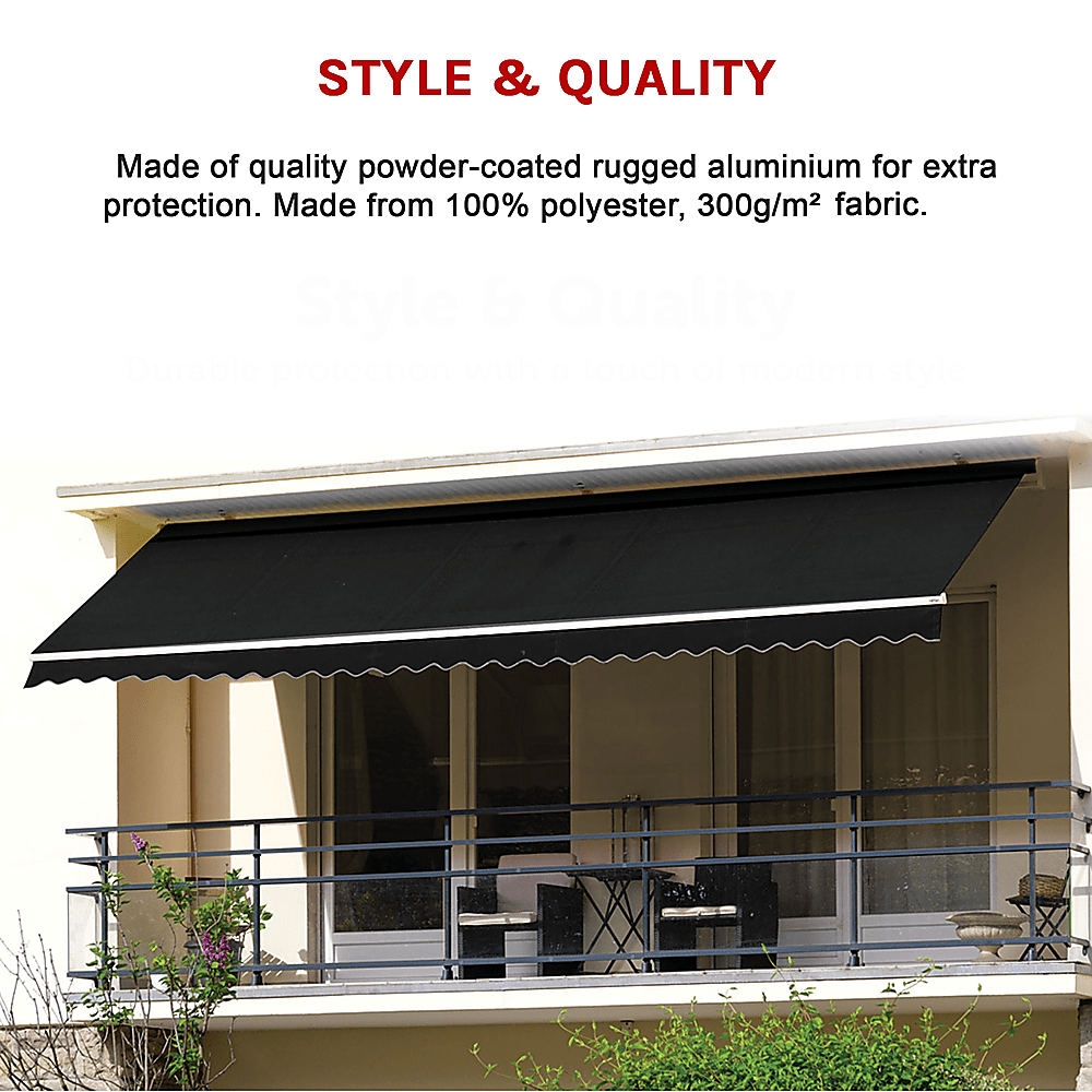 Outdoor Folding Arm Awning Retractable Sunshade Canopy Black 5.0m x 2.5m | Outdoorium