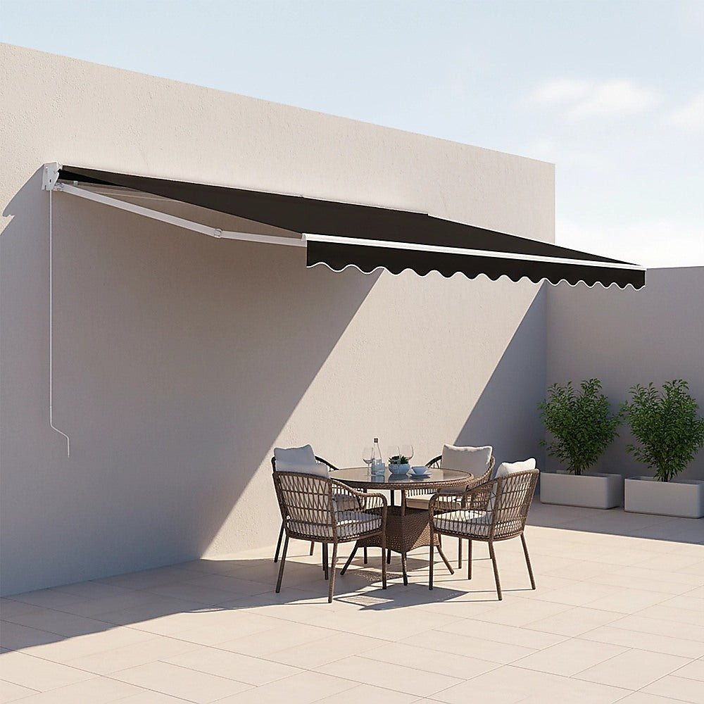 Outdoor Folding Arm Awning Retractable Sunshade Canopy Black 5.0m x 2.5m | Home & Garden > Shading