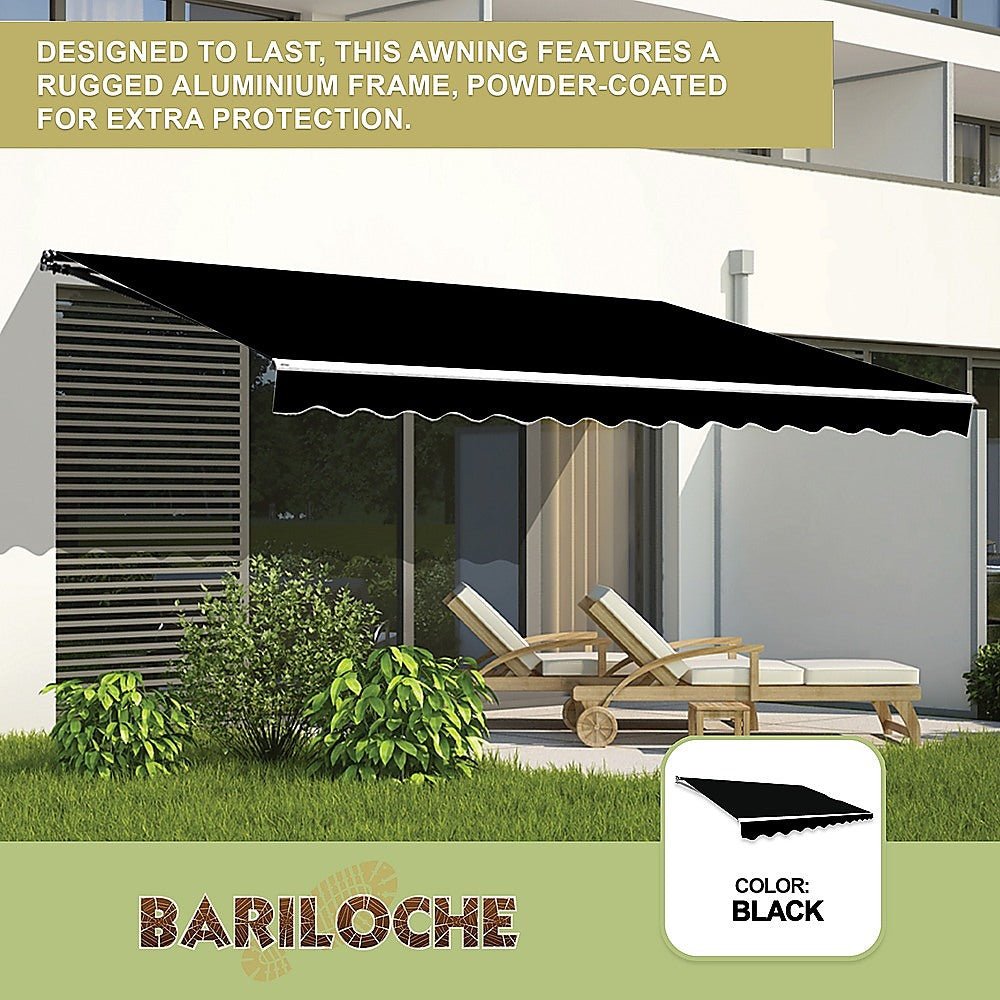 Outdoor Folding Arm Awning Retractable Sunshade Canopy Black 5.0m x 3.0m | Outdoorium