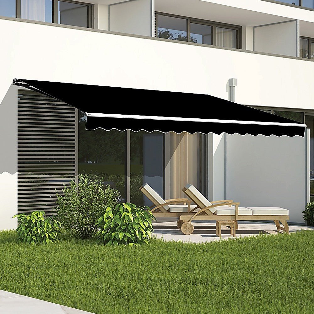 Outdoor Folding Arm Awning Retractable Sunshade Canopy Black 5.0m x 3.0m | Outdoorium