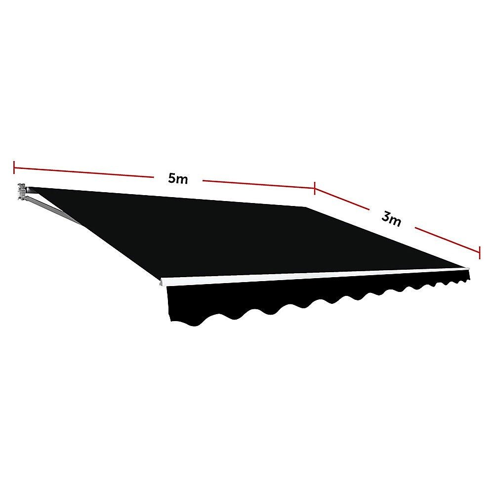 Outdoor Folding Arm Awning Retractable Sunshade Canopy Black 5.0m x 3.0m | Home & Garden > Shading > Awnings