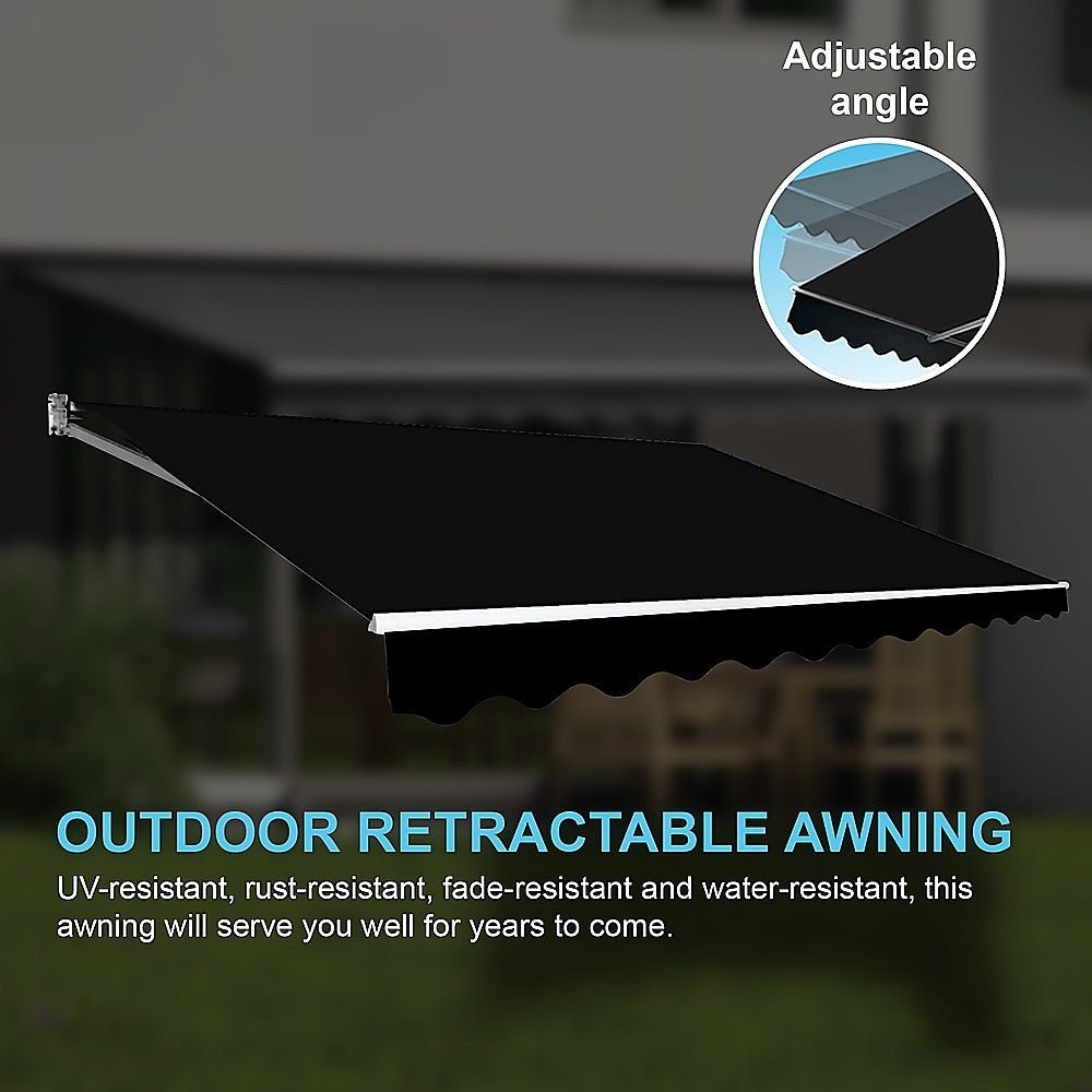 Outdoor Folding Arm Awning Retractable Sunshade Canopy Black 5.0m x 3.0m | Outdoorium