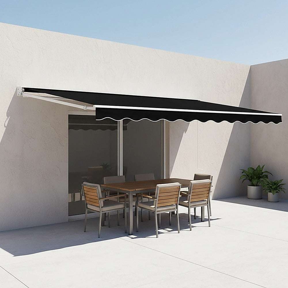 Outdoor Folding Arm Awning Retractable Sunshade Canopy Black 5.0m x 3.0m | Home & Garden > Shading > Awnings