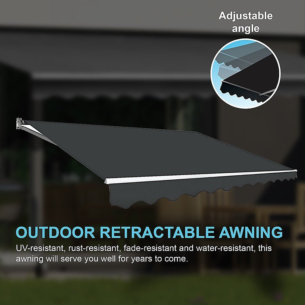 Outdoor Folding Arm Awning Retractable Sunshade Canopy Grey 3.0m x 2.5m - Outdoorium