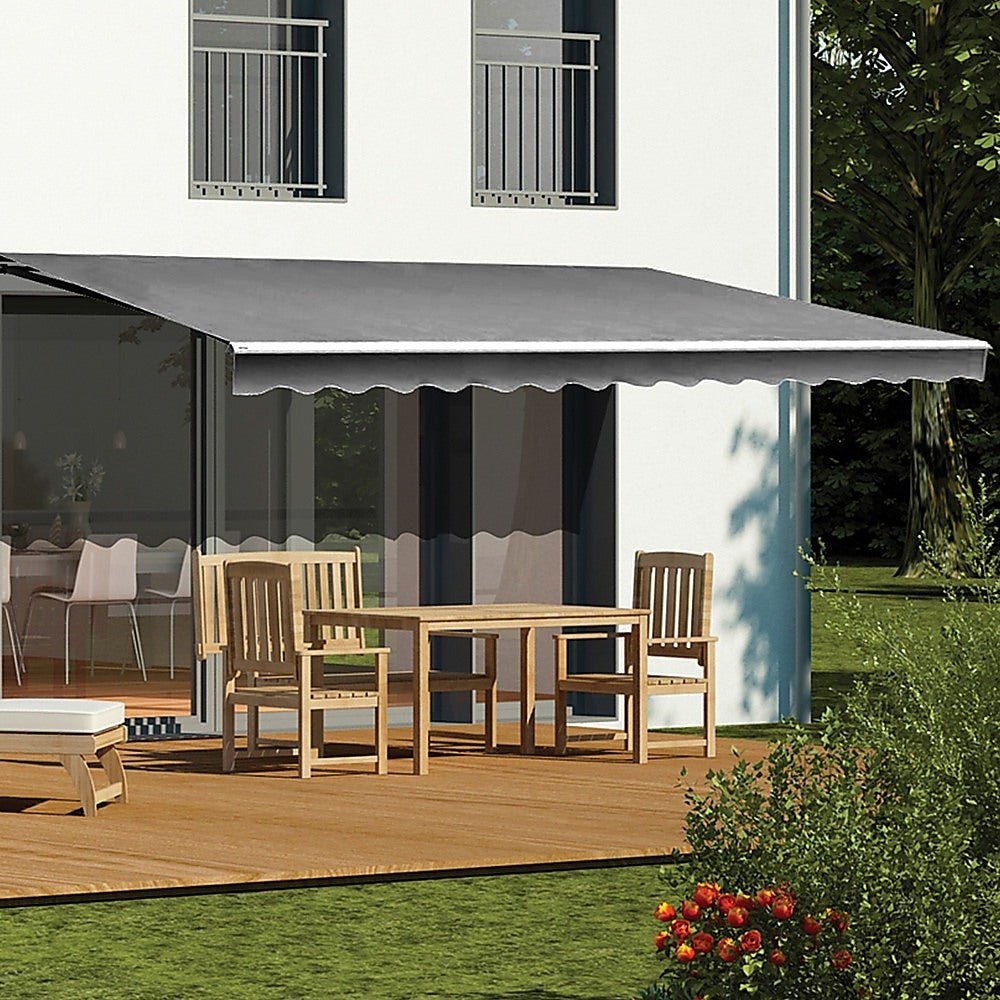 Outdoor Folding Arm Awning Retractable Sunshade Canopy Grey 4.0m x 2.5m - Outdoorium