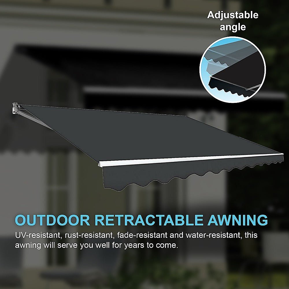 Outdoor Folding Arm Awning Retractable Sunshade Canopy Grey 4.0m x 2.5m - Outdoorium