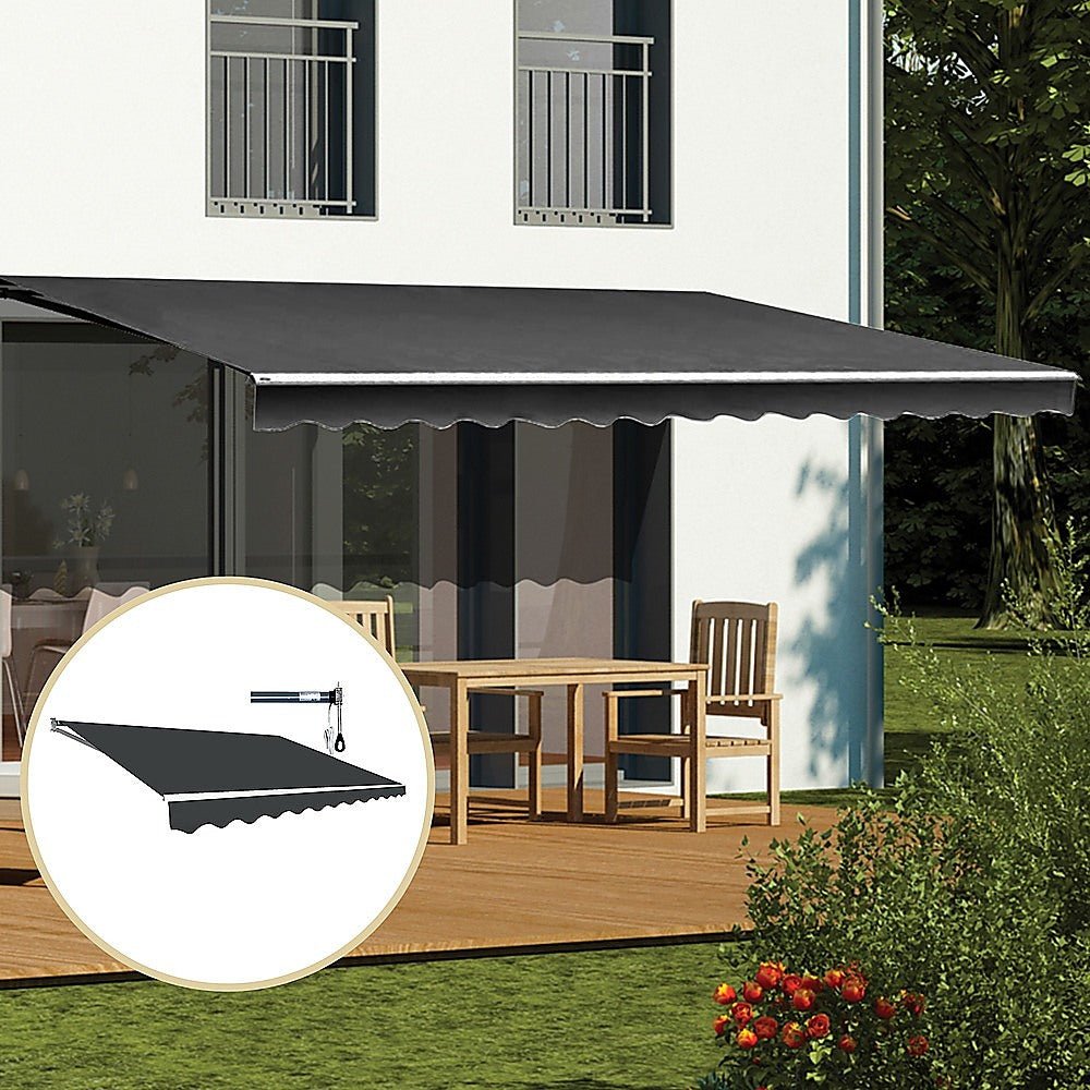 Outdoor Folding Arm Awning Retractable Sunshade Canopy Grey 4.0m x 2.5m - Outdoorium