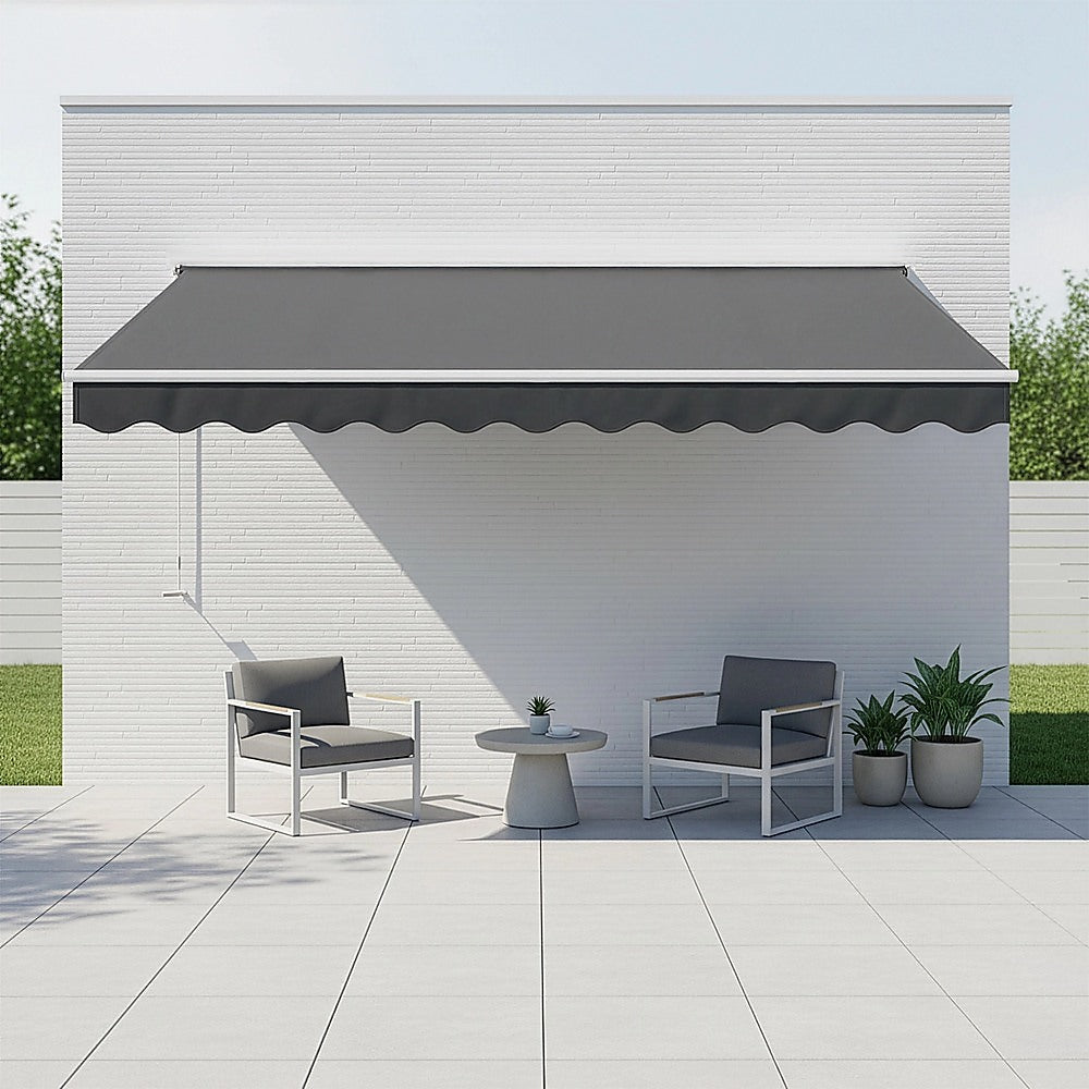Outdoor Folding Arm Awning Retractable Sunshade Canopy Grey 4.0m x 3.0m | Outdoorium