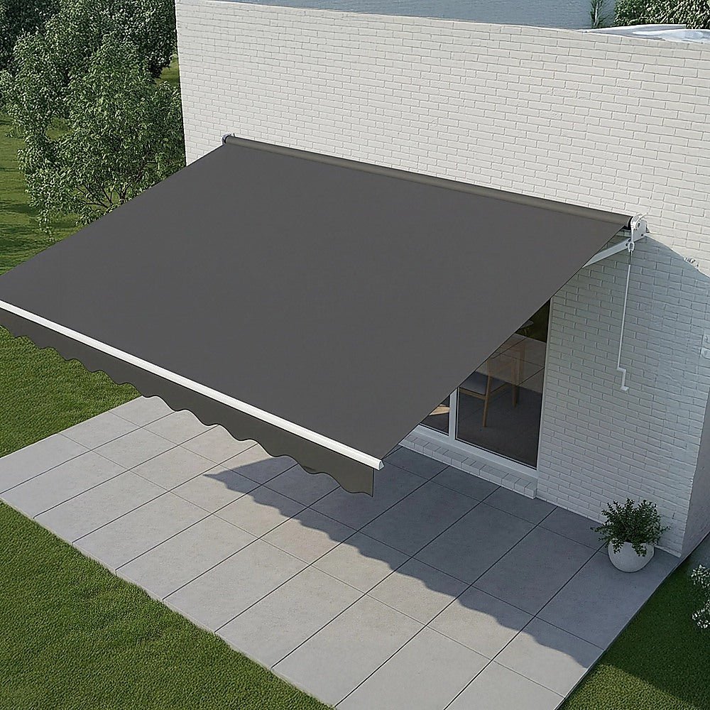 Outdoor Folding Arm Awning Retractable Sunshade Canopy Grey 4.0m x 3.0m | Outdoorium