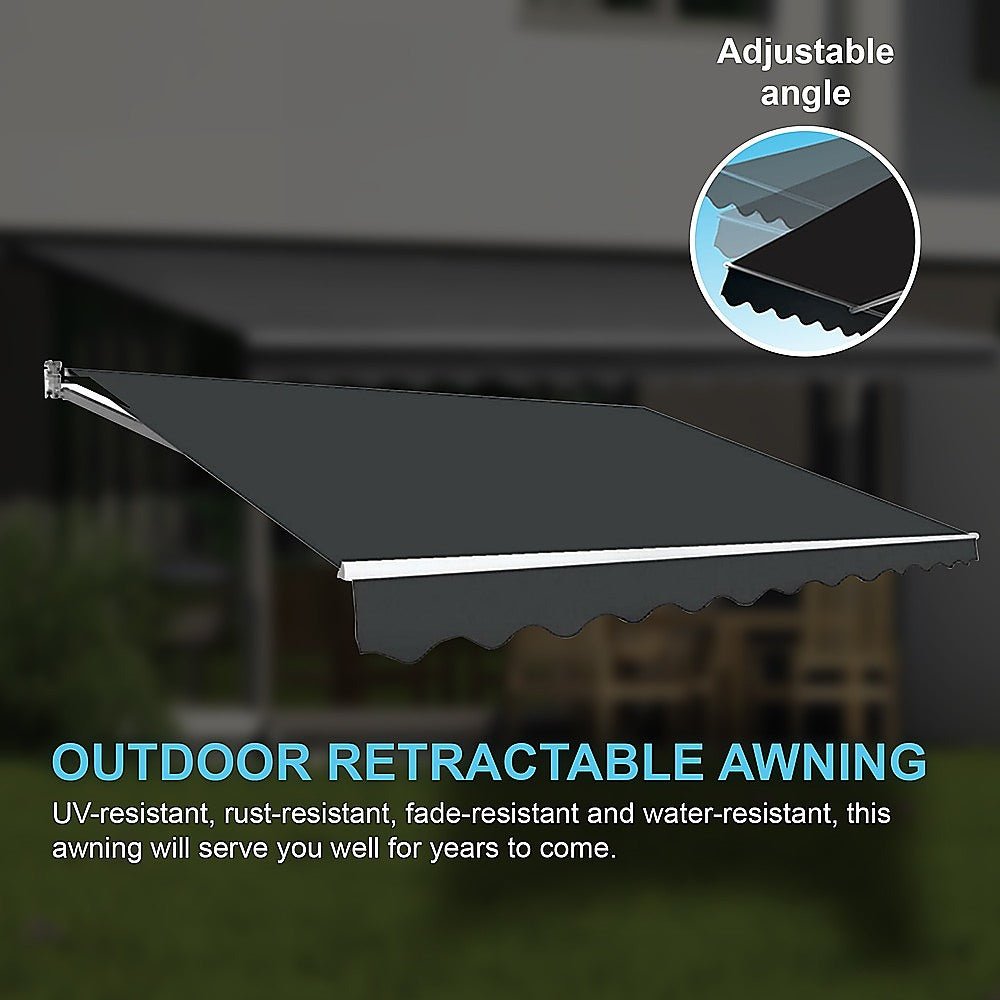 Outdoor Folding Arm Awning Retractable Sunshade Canopy Grey 4.0m x 3.0m | Outdoorium
