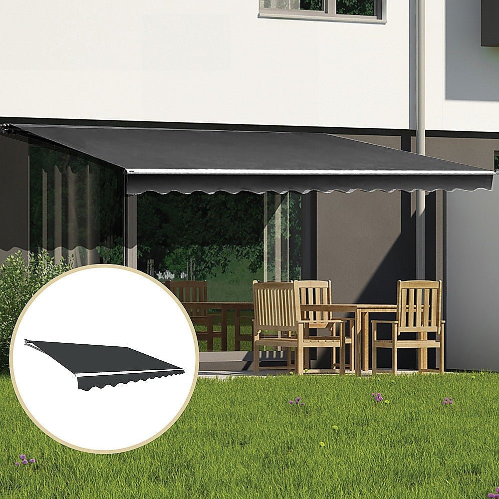 Outdoor Folding Arm Awning Retractable Sunshade Canopy Grey 4.0m x 3.0m | Outdoorium