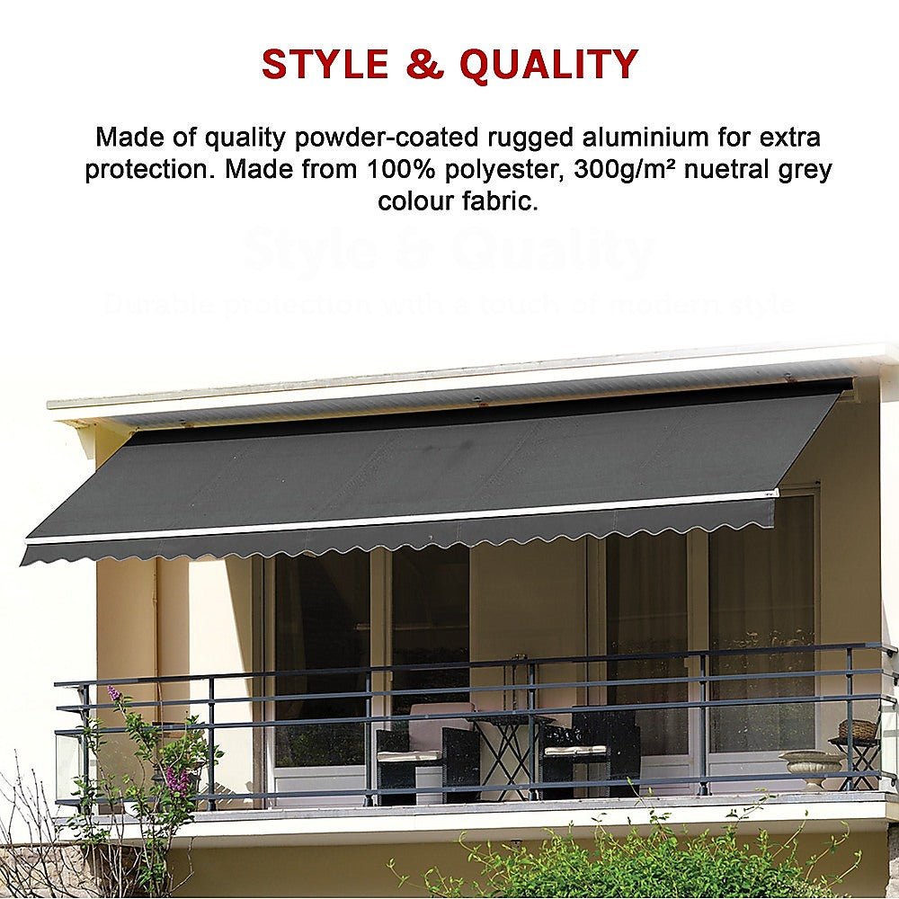 Outdoor Folding Arm Awning Retractable Sunshade Canopy Grey 4.0m x 3.0m | Outdoorium