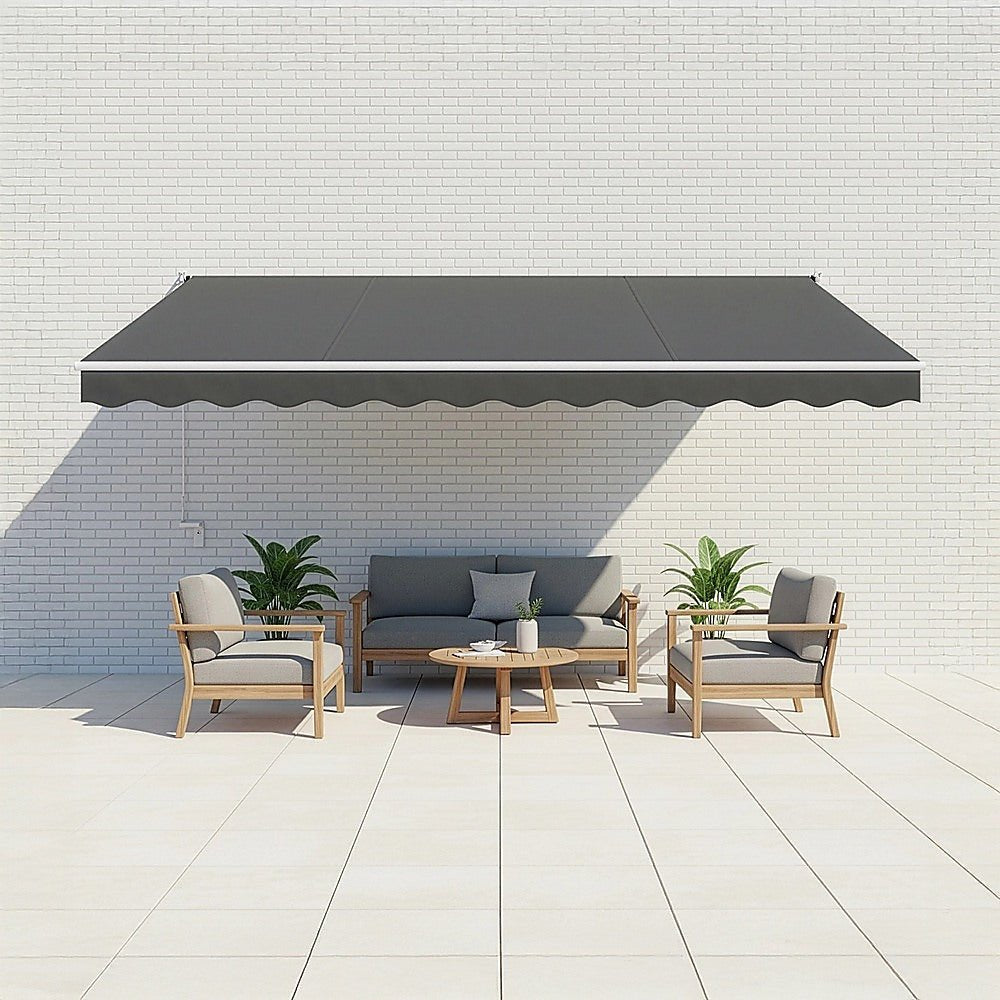 Outdoor Folding Arm Awning Retractable Sunshade Canopy Grey 5.0m x 2.5m | Outdoorium