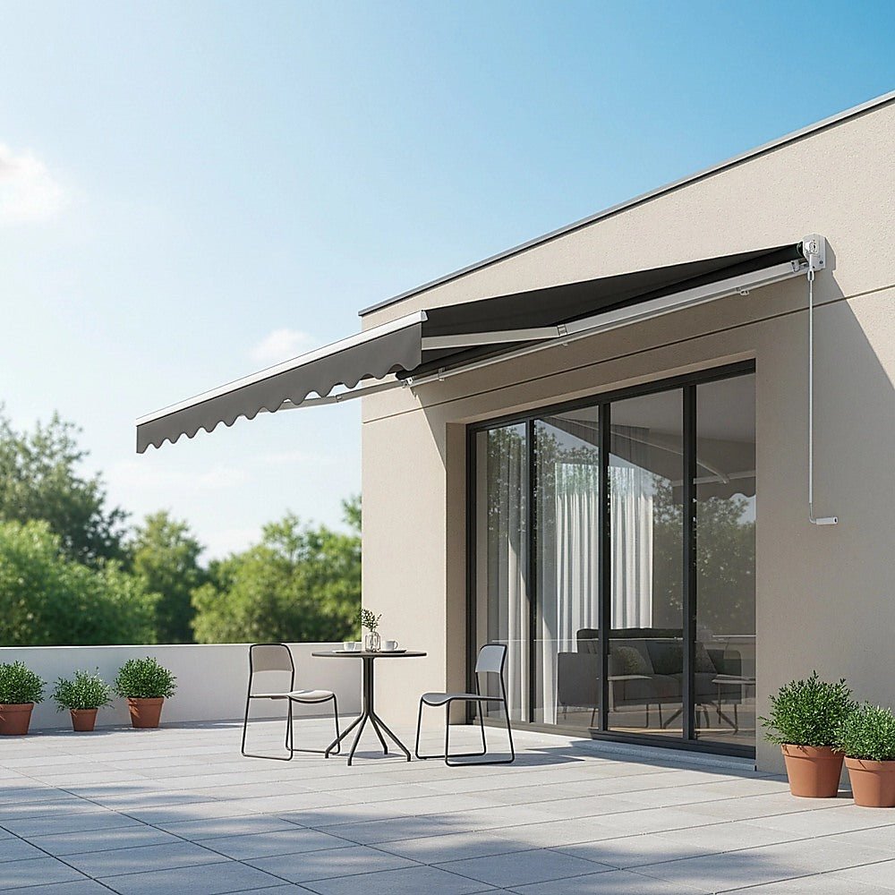 Outdoor Folding Arm Awning Retractable Sunshade Canopy Grey 5.0m x 2.5m | Outdoorium