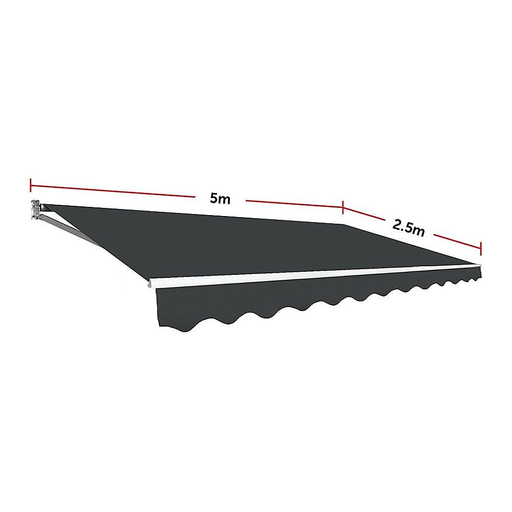 Outdoor Folding Arm Awning Retractable Sunshade Canopy Grey 5.0m x 2.5m | Outdoorium