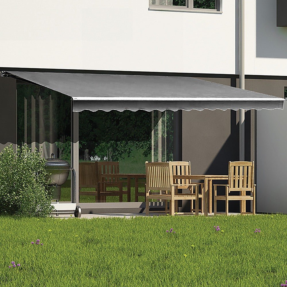 Outdoor Folding Arm Awning Retractable Sunshade Canopy Grey 5.0m x 3.0m - Outdoorium