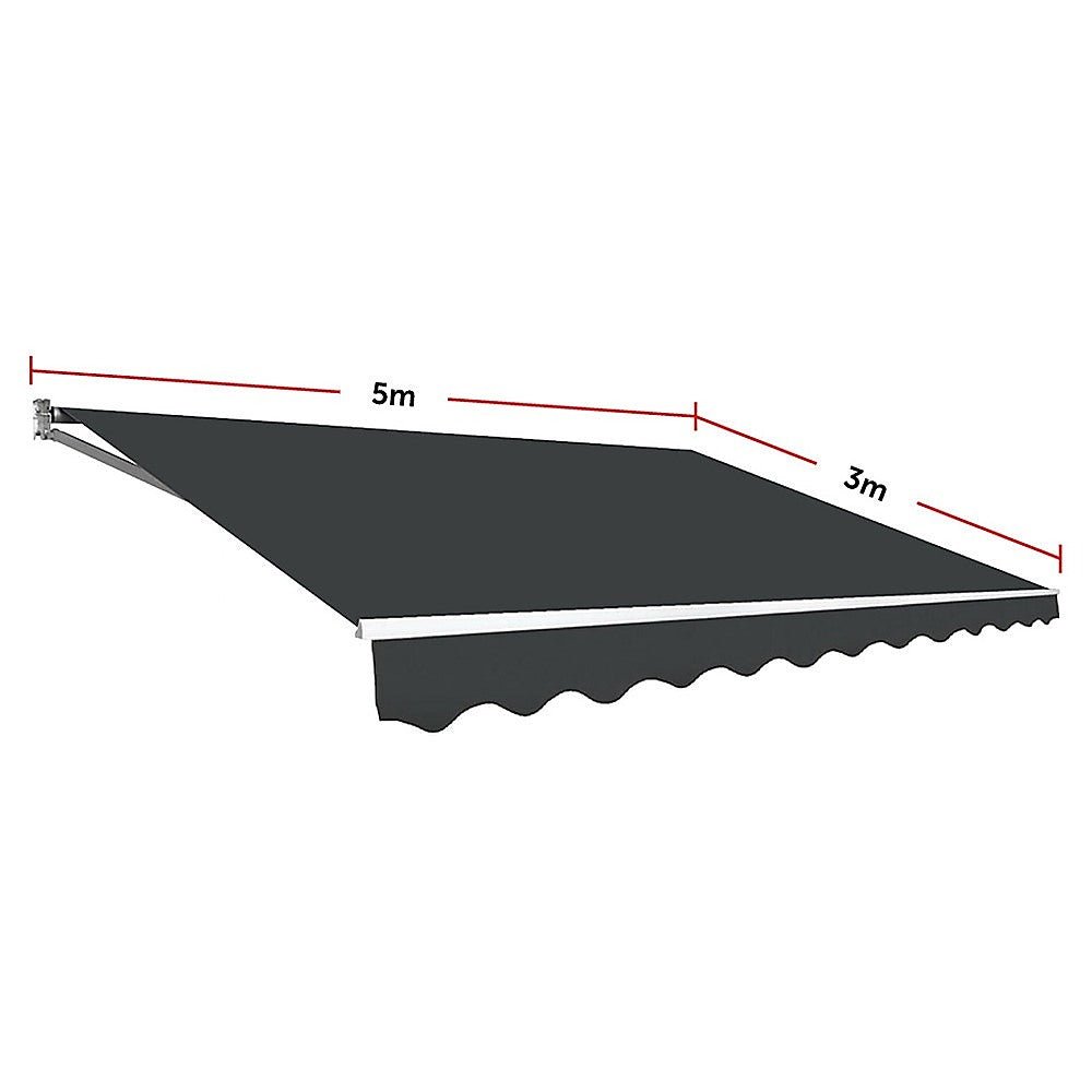 Outdoor Folding Arm Awning Retractable Sunshade Canopy Grey 5.0m x 3.0m - Outdoorium