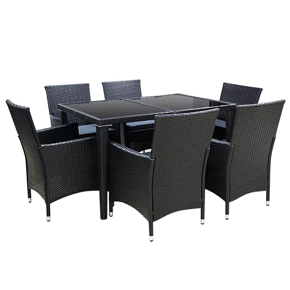 7-Piece Wicker Dining Table Set – Gardeon Black Patio