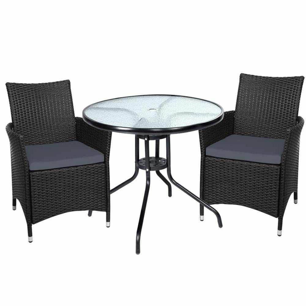 Gardeon 3-Piece Black Wicker Outdoor Bistro Set | Idris Series - View 1