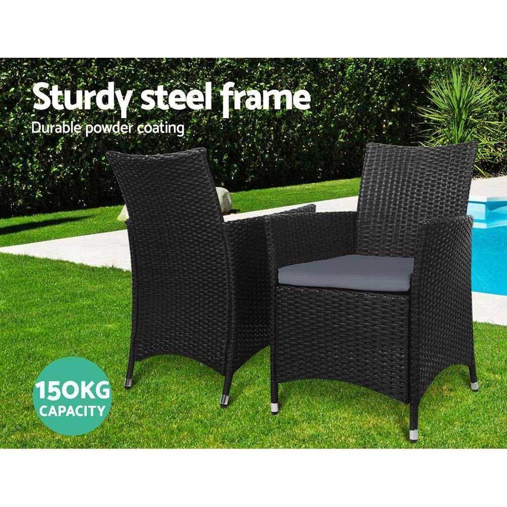 Gardeon 3-Piece Black Wicker Outdoor Bistro Set | Idris Series - View 4