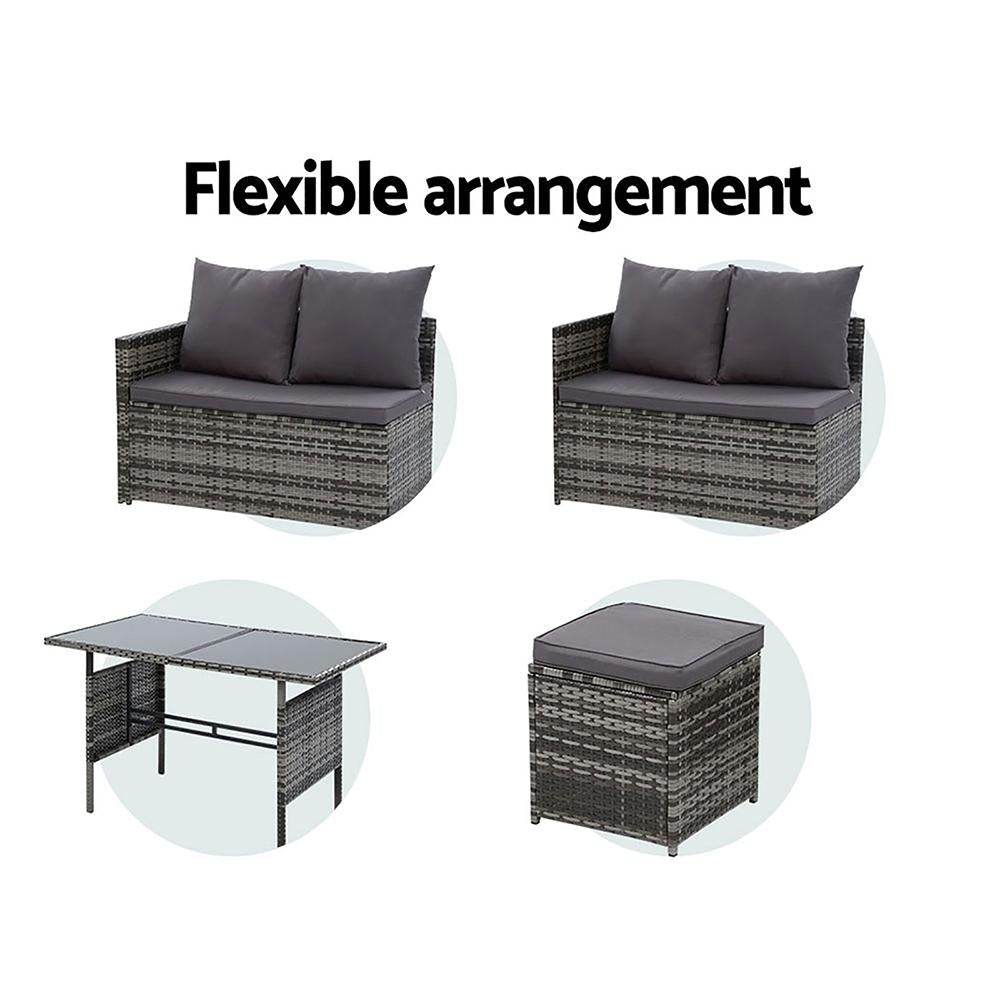 Outdoor Furniture Dining Setting Sofa Set Lounge Wicker 9 Seater Mixed Grey - View 7