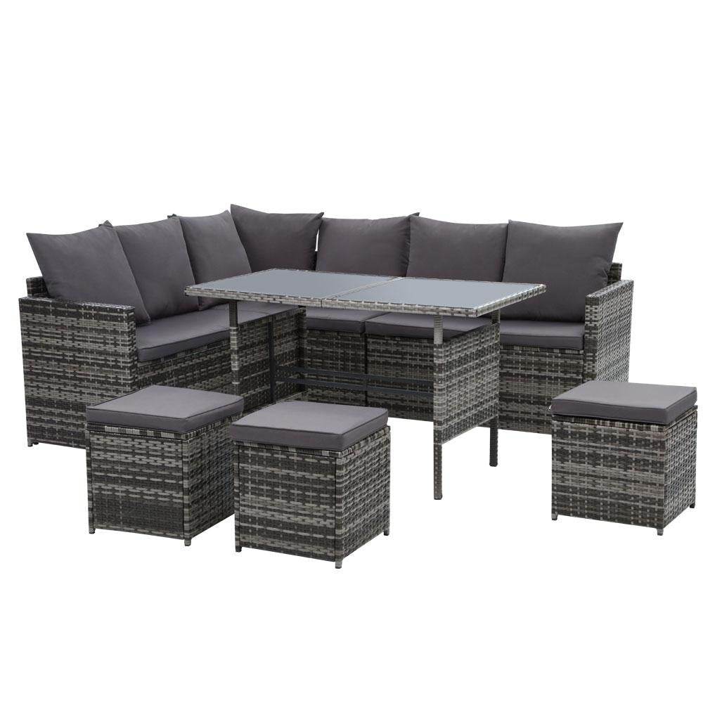 Outdoor Furniture Dining Setting Sofa Set Lounge Wicker 9 Seater Mixed Grey - View 1