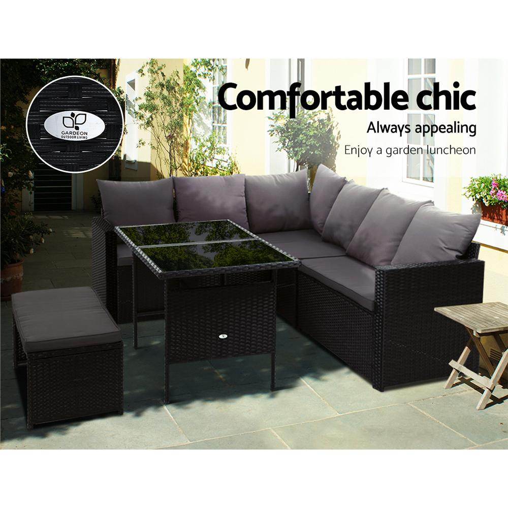 Gardeon Outdoor Dining Set Sofa Lounge Setting Chairs Table Bench Black Cover - View 3