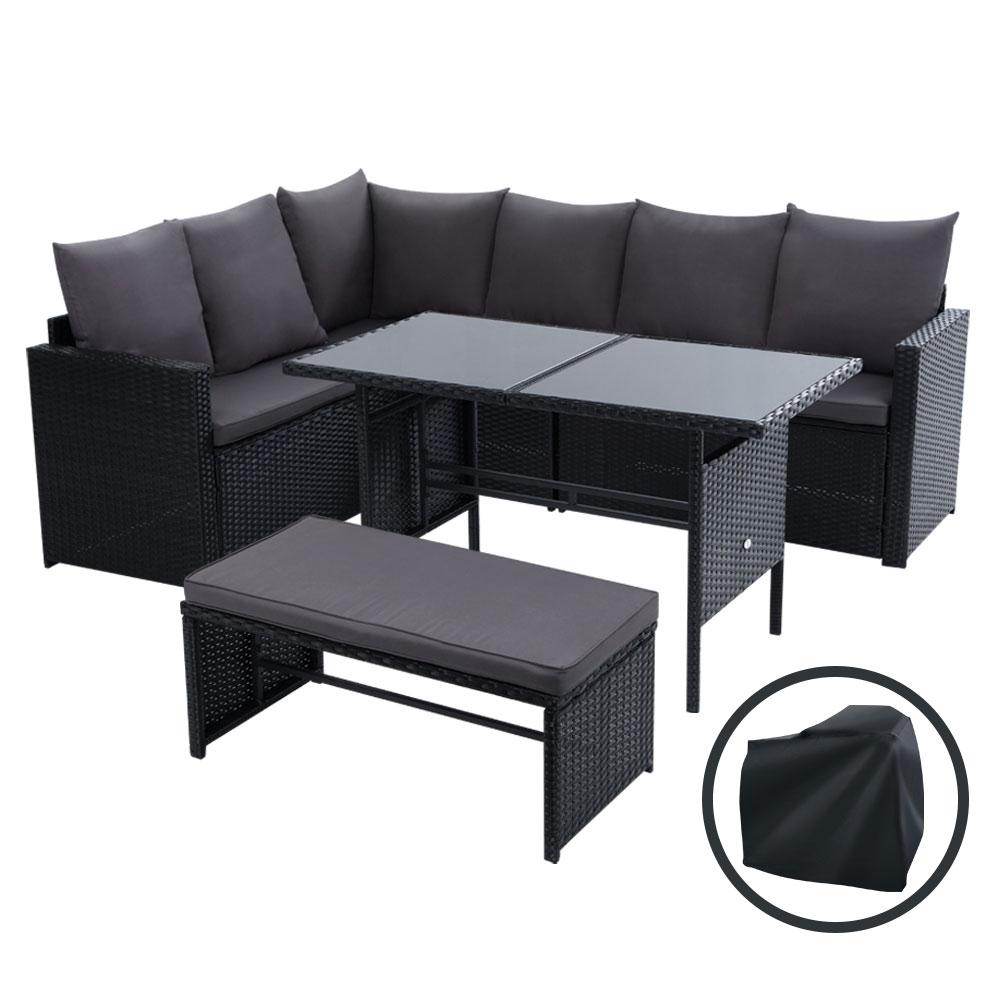 Gardeon Outdoor Dining Set Sofa Lounge Setting Chairs Table Bench Black Cover - View 1