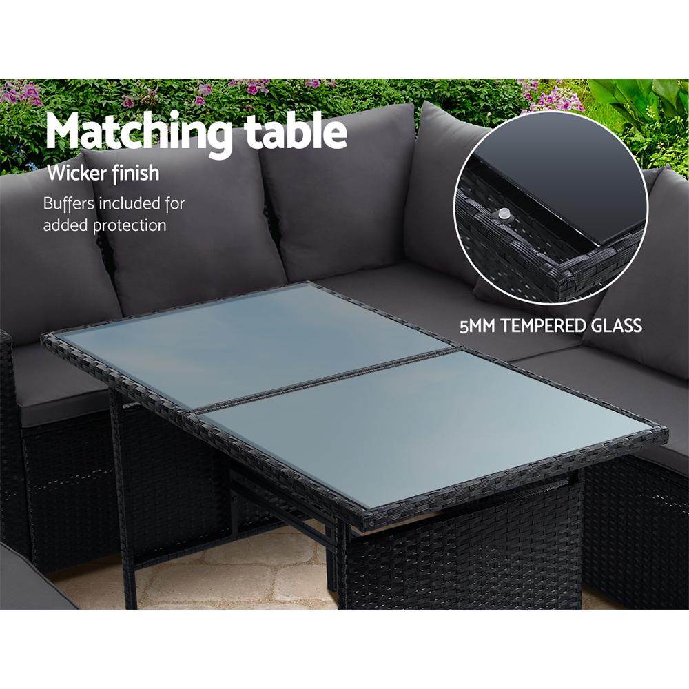 Gardeon Outdoor Dining Set Sofa Lounge Setting Chairs Table Bench Black Cover - View 4
