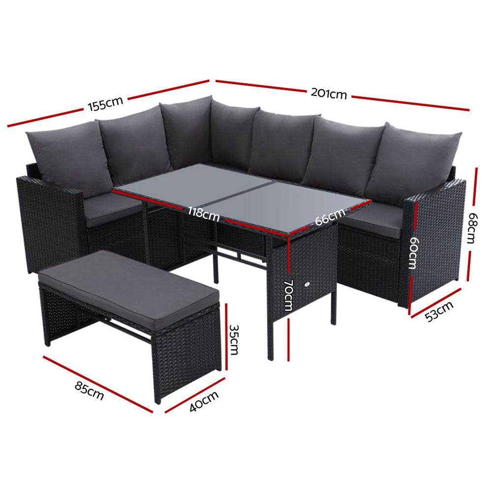 Gardeon Outdoor Dining Set Sofa Lounge Setting Chairs Table Bench Black Cover - View 2