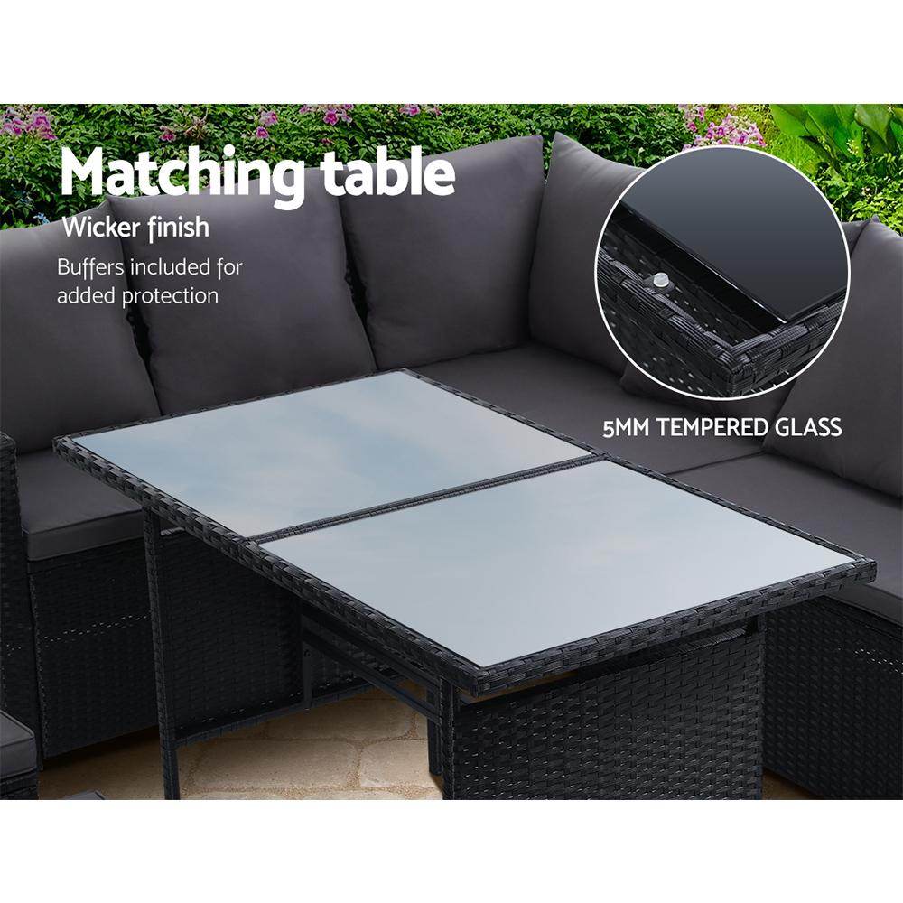Gardeon Outdoor Dining Set Sofa Lounge Setting Chairs Table Ottoman Black Cover - View 5