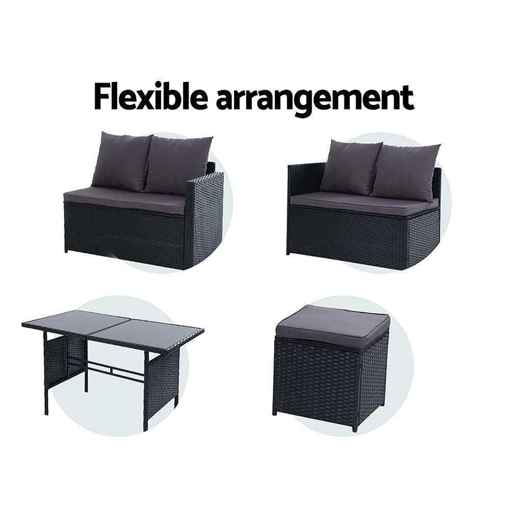 Gardeon Outdoor Dining Set Sofa Lounge Setting Chairs Table Ottoman Black Cover - View 7