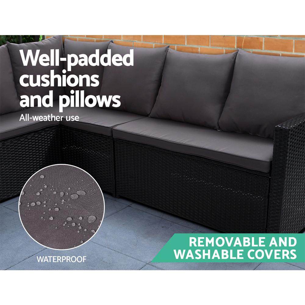 Gardeon Outdoor Dining Set Sofa Lounge Setting Chairs Table Ottoman Black Cover - View 6