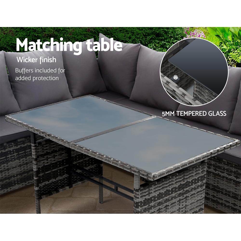 Gardeon Outdoor Dining Set Sofa Lounge Setting Chairs Table Ottoman Grey Cover - View 5