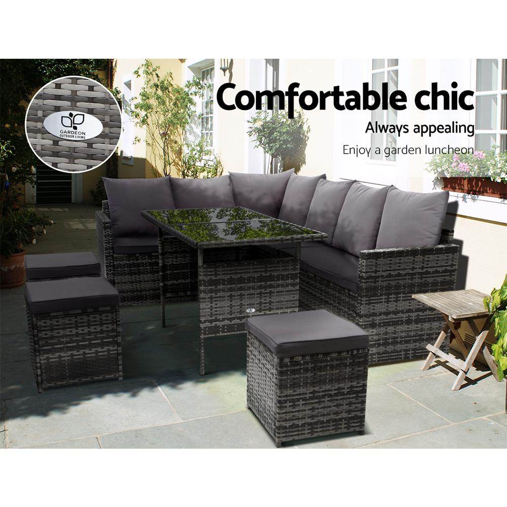 Gardeon Outdoor Dining Set Sofa Lounge Setting Chairs Table Ottoman Grey Cover - View 3