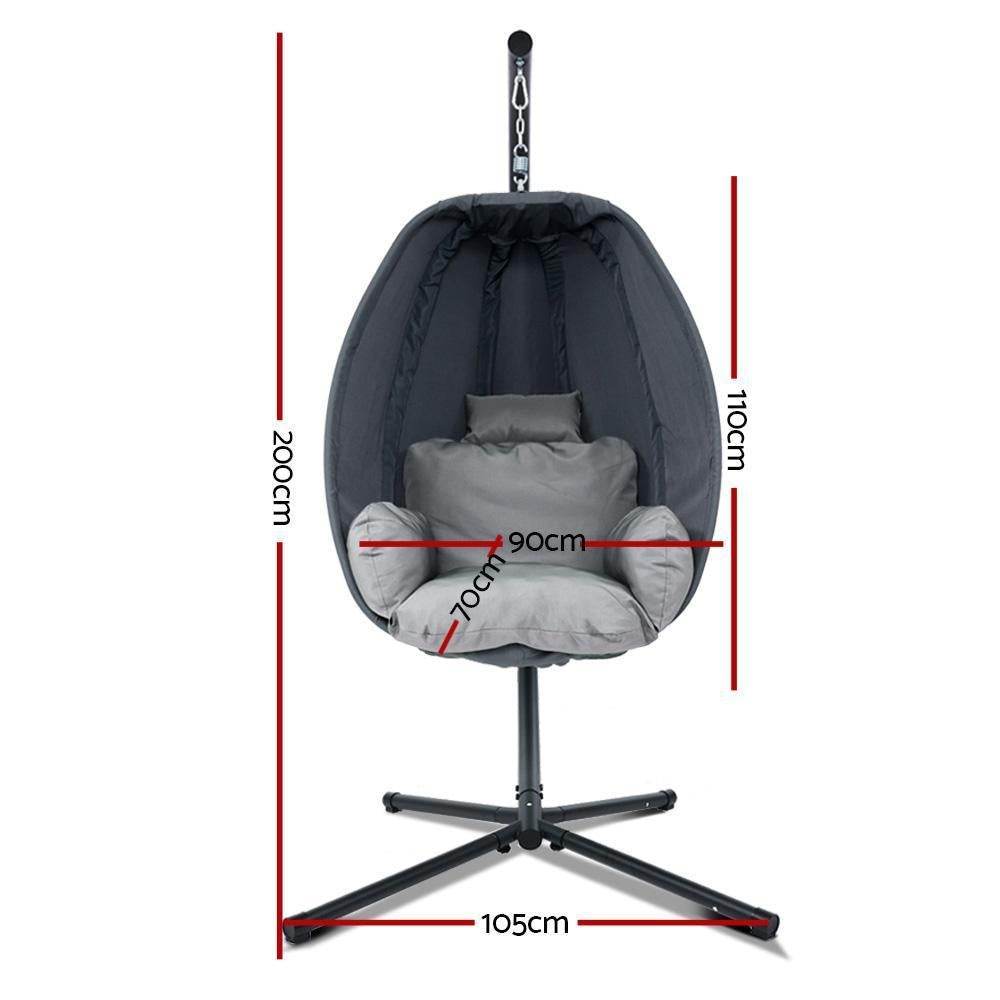Gardeon Outdoor Egg Swing Chair Patio Furniture Pod Stand Canopy Foldable Grey - View 2