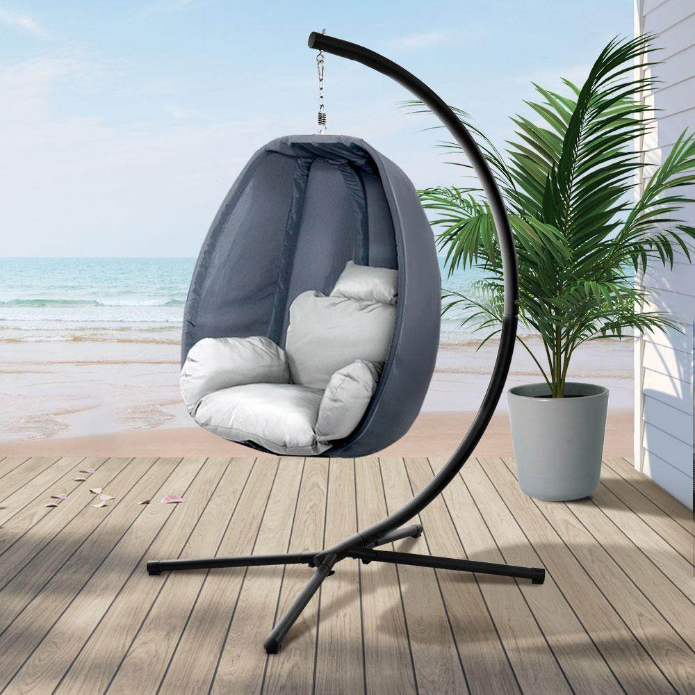 Gardeon Outdoor Egg Swing Chair Patio Furniture Pod Stand Canopy Foldable Grey - View 8