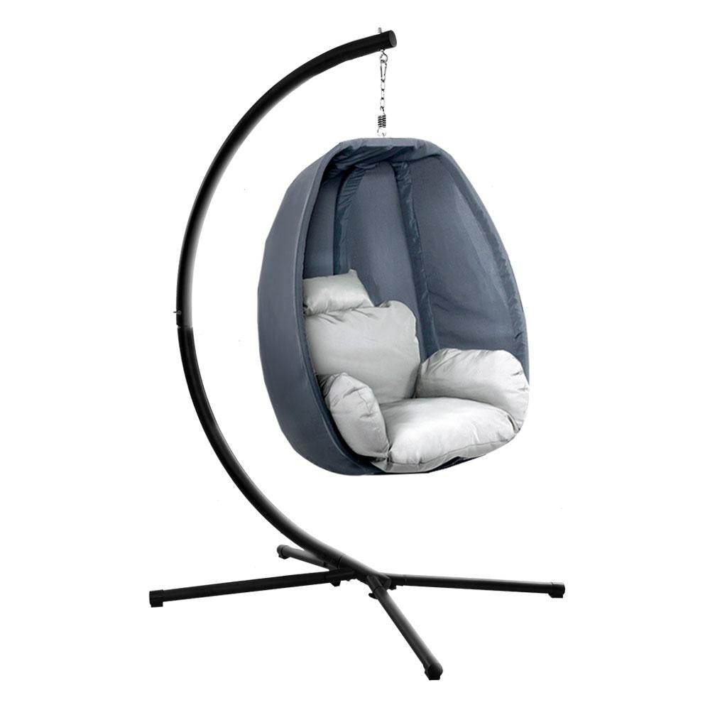 Gardeon Outdoor Egg Swing Chair Patio Furniture Pod Stand Canopy Foldable Grey - View 4