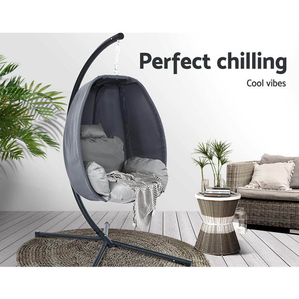 Gardeon Outdoor Egg Swing Chair Patio Furniture Pod Stand Canopy Foldable Grey - View 3