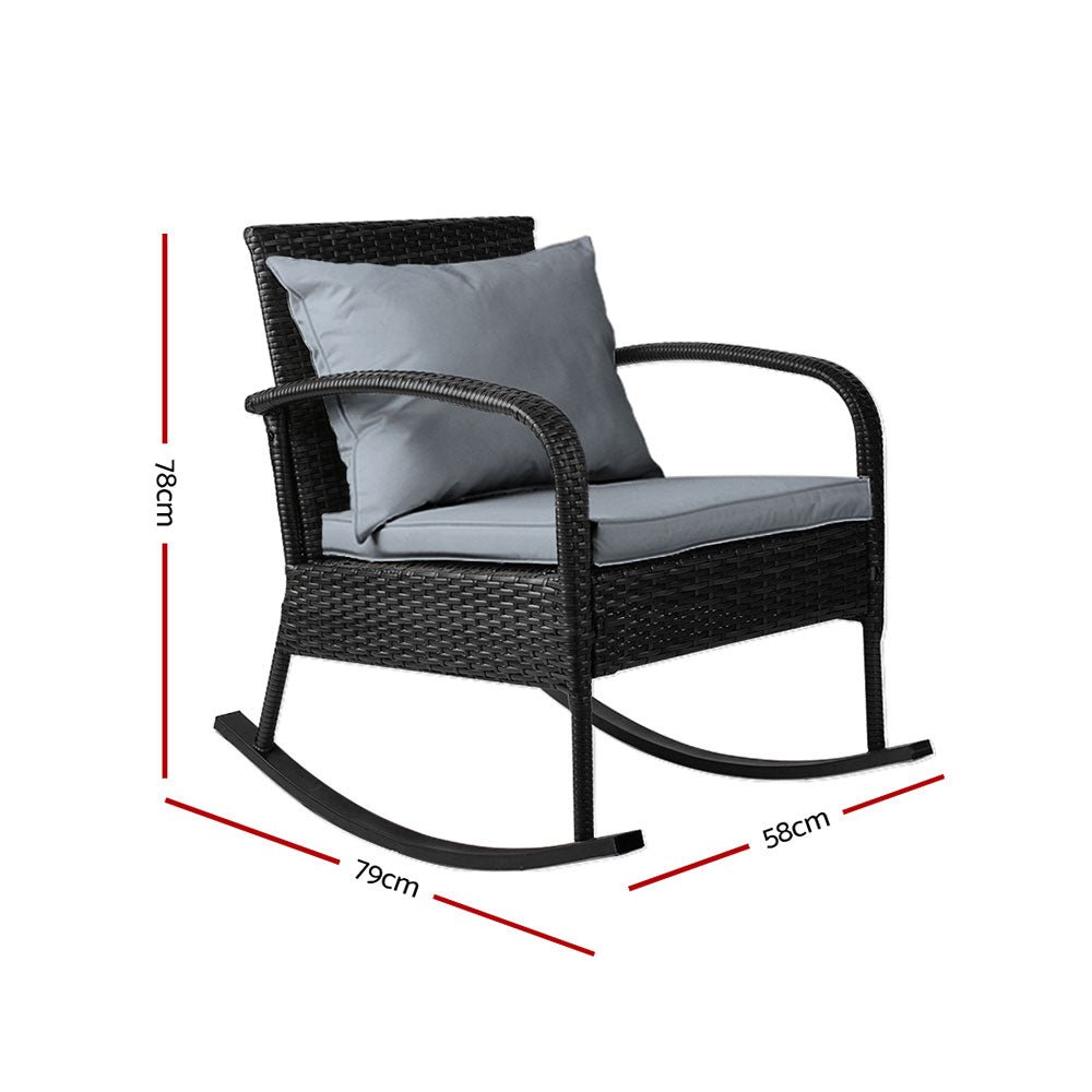 Outdoor Furniture Rocking Chair Wicker Garden Patio Lounge Setting Black - Outdoorium